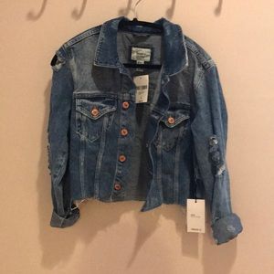 Forever 21 Cropped Distressed Denim Jacket NWT